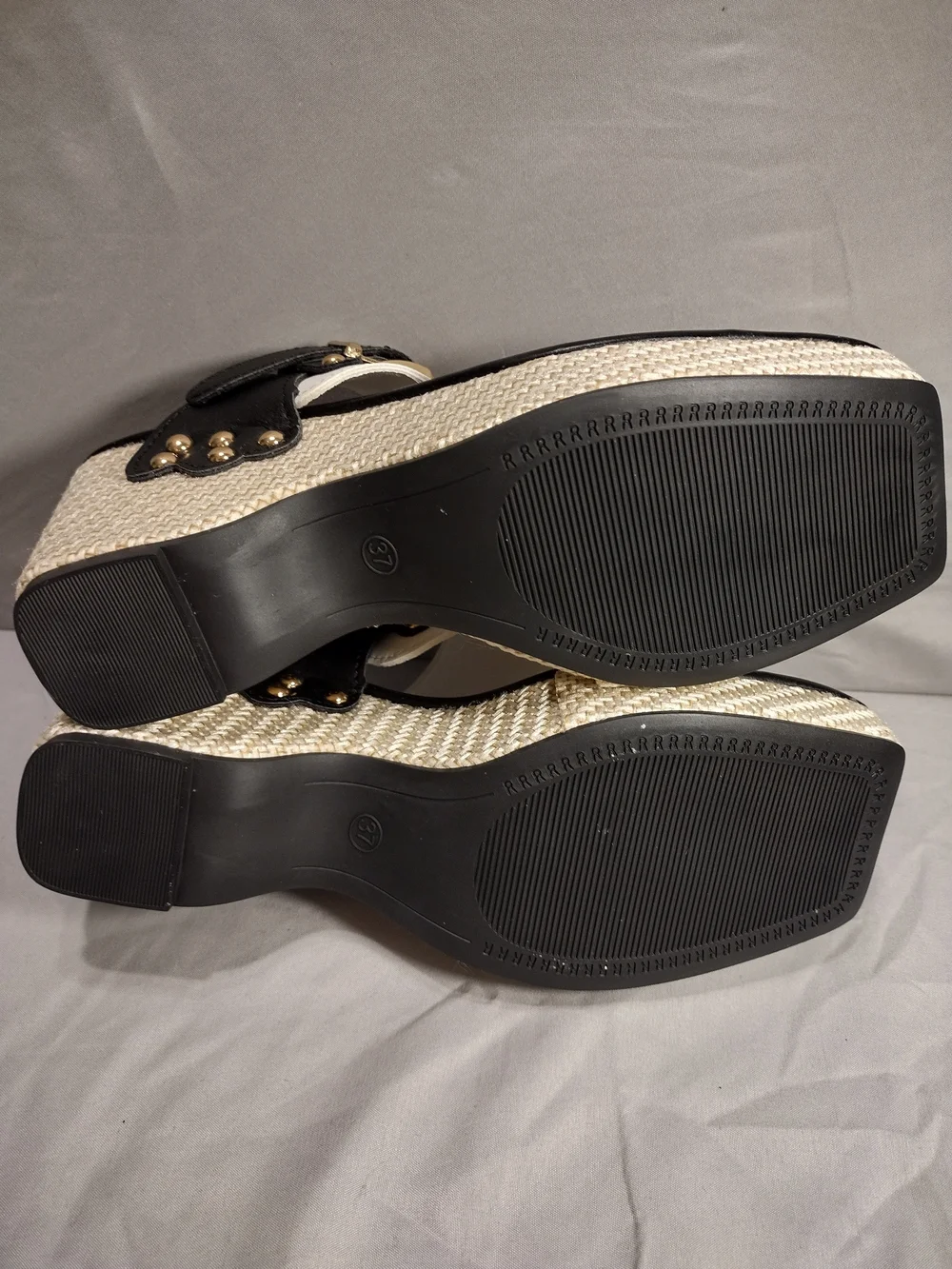 White and Black Wedge Thong Sandals